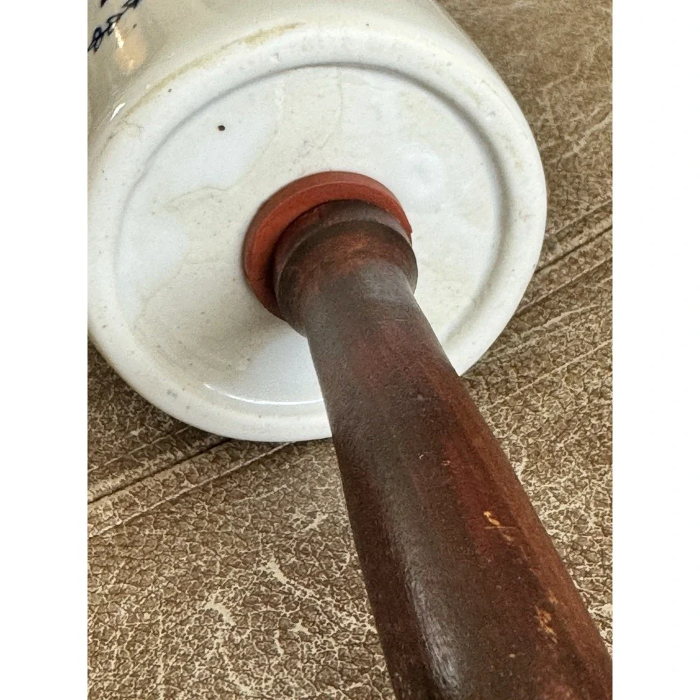Roller Pin Blue White Glazed Stoneware Wood Handles 19-20